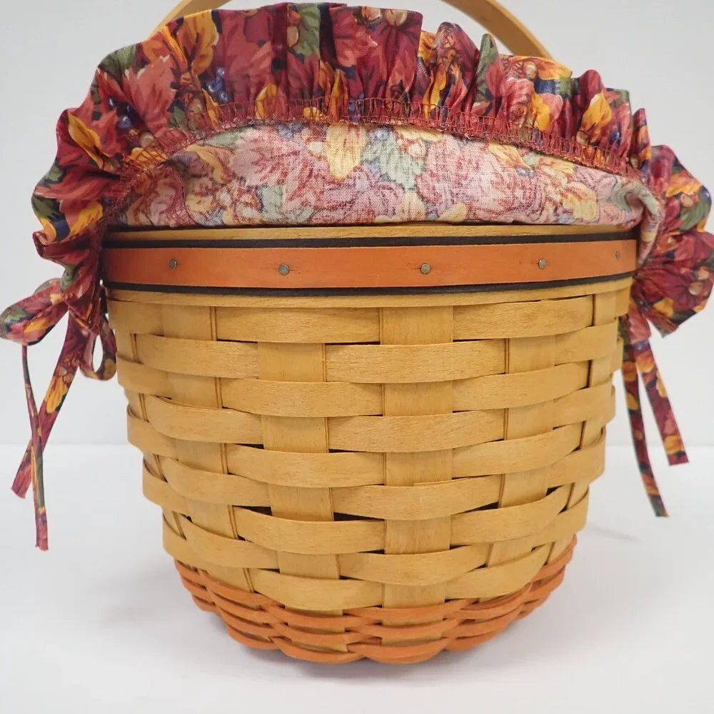 Vintage 1995 Longaberger Pumpkin Basket Fall Liner Lid Leaves